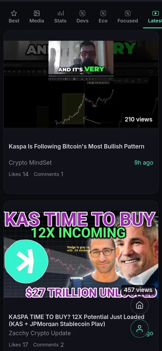 Kaspa News Pro Latest videos tab