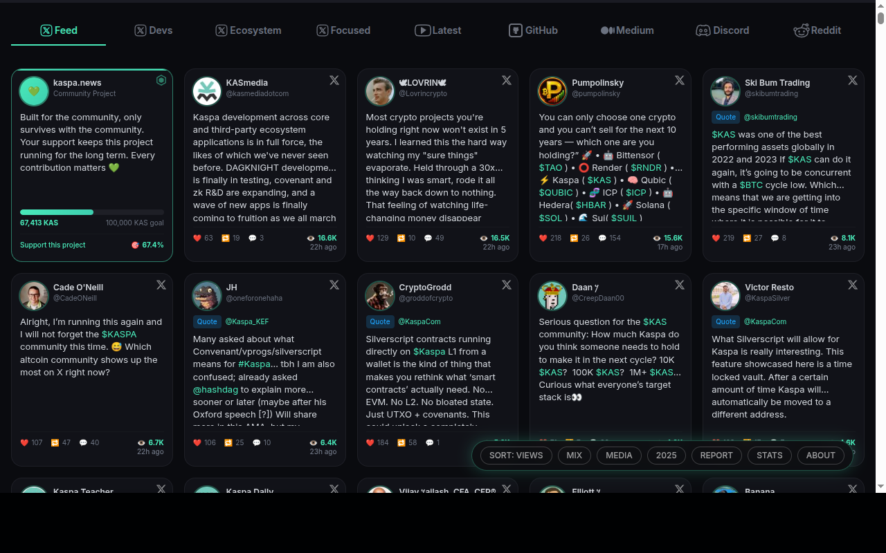 kaspa.news - AI-powered Kaspa cryptocurrency news aggregator built with Next.js and Supabase
